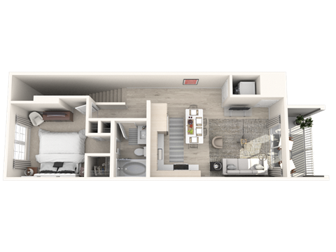 a 3d floor plan of a small apartment with a bedroom and living room